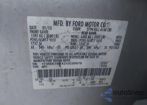 2013 Ford Explorer z USA, uszkodzony, nr VIN 1FM5K7B8XDGC05619